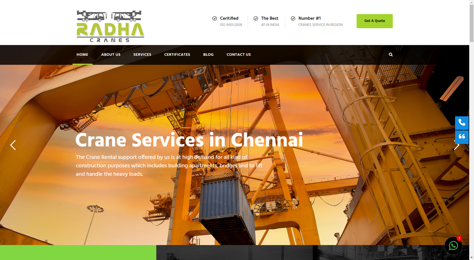 Radha Cranes Website Design by MSLive Technologies
