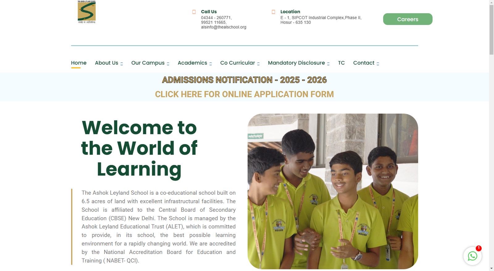 The Ashok Leyland School Website Design by MSLive Technologies